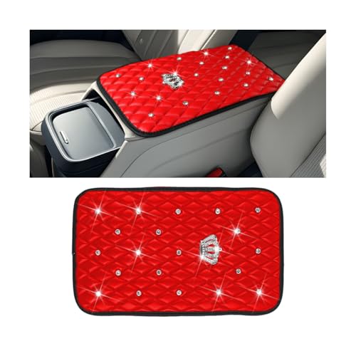 Mandark Bling Car Center Console Cover, Rhinestones Crown Vehicle Armrest Seat Box Mat Pad, Diamond Automotive Interior Arm Rest Cushion Protector Decor Accessories, Universal Fit(Red) - color: Red, size: Style B