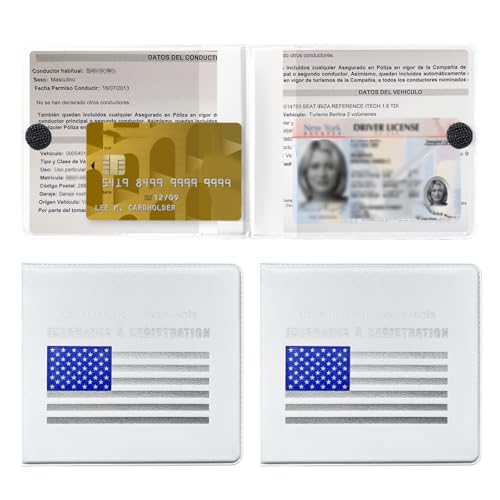 2PCS Car Registration and Insurance Holder, Waterproof Auto Card Document Glove Box Organizer with Closure, Vehicle Paperwork Organizer Document Holder for Most Cars (Blue Flag, White) - color: Blue Flag, White