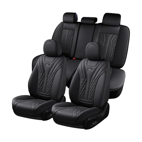 Coverado Car Seat Covers Full Set, 5 Seats Front Seat Cover and Back Seat Covers for Cars, Automotive Seat Covers Nappa Leather Waterproof Seat Covers, Car Seat Protectors Universal for Cars Black - color: Black, size: FullSet
