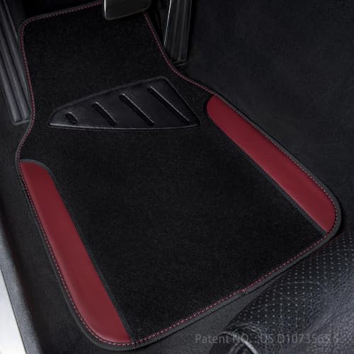 CAR PASS Waterproof Universal Fit Car Floor Mats, Car Mats Fit for SUV,Vans,sedans, Trucks,Set of 4pcs Car Carpet with Driver Heel Pad（Black and Burgundy） - color: Black and Burgundy