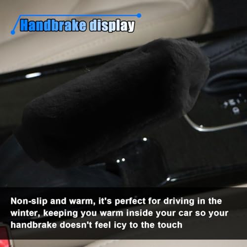 2PCS Plush Car Gear Shift Knob Cover & Handbrake Cover, Soft Fluffy Shift Knob Brake Handle Protector, Universal Car Interior Accessories (Black) - color: Black