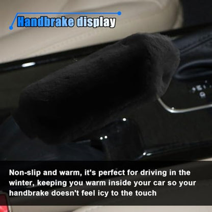 2PCS Plush Car Gear Shift Knob Cover & Handbrake Cover, Soft Fluffy Shift Knob Brake Handle Protector, Universal Car Interior Accessories (Black) - color: Black