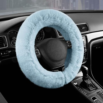 Road Comforts Steering Wheel Cover, Fluffy Car Wheel Covers for Women/Girls/Ladies，Soft Wool Fur Steering Wheel Protector, Universal 14 1/2 inches to 15 inches - Blue - color: Blue