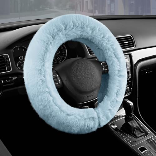 Road Comforts Steering Wheel Cover, Fluffy Car Wheel Covers for Women/Girls/Ladies，Soft Wool Fur Steering Wheel Protector, Universal 14 1/2 inches to 15 inches - Blue - color: Blue