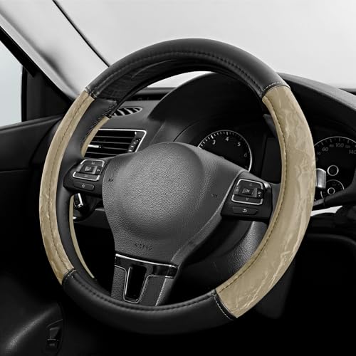PIC AUTO Steering Wheel Cover, Silk Grain Leather Car Steering Wheel Protector, Comfortable Grip, Universal 14.5-15.5 Inch Anti-Slip Steering Wheels Accessories for Men & Women (Beige) - color: Beige