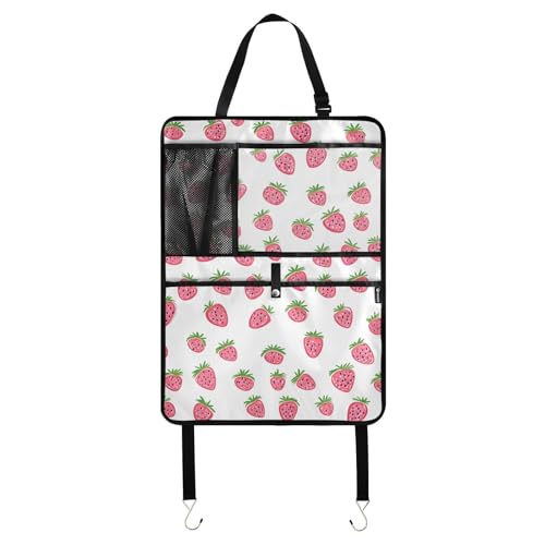 JIPONI Car Backseat Organizer, Small Strawberrys Automotive Back Seat Protector, Kick Mats with Storage Pockets for Kids Pets, Road Trip Accessories - color: Strawberry, size: 1 Pack