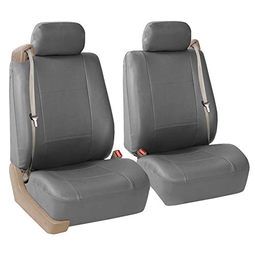 FH Group PU309102 Gray Front PU Leather Seat Cover, Set of 2 (Set Built in Seat Belt Compatible Airbag Ready) - color: Solid Gray - Low Back (Faux Leather), size: Front Set