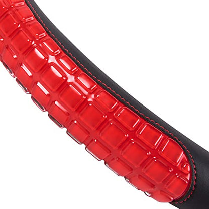 Flying Banner car Steering Wheel Cover Gel Massage Velvet Cool Warm Universal Size 15 inches SUV Truck Anti Slip Odorless Summer Winter (Black Red, Gel Massage) - color: Black Red