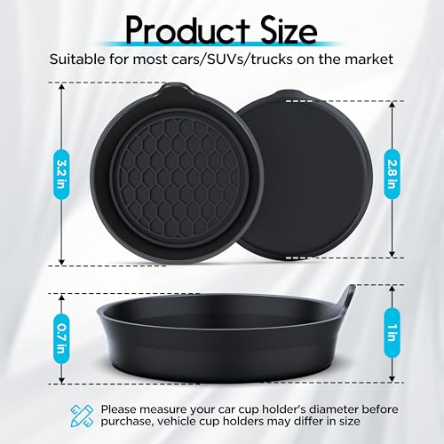 Car Cup Coaster Universal Automotive Waterproof Non-Slip Cup Holders Sift-Proof Spill Holder Car Interior Accessories 2 Pack Black