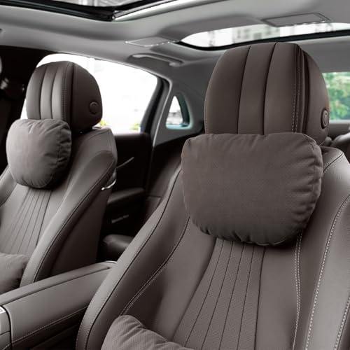 2 Pcs Car Headrest Neck Pillow for Driving,Universal Premium Suede Leather Soft and Comfortable Headrest,Three Gears of Height Adjustment Car Seat Headrest Pillow Car Interior Accessories - color: Mocha Brown