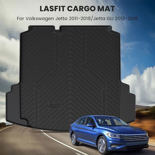 LASFIT Trunk Mat for Volkswagen Jetta 2011-2018, Custom Fit All-Weather TPE Rubber Cargo Mat for VW Jetta Accessories Trunk Liner Cargo Liner, Waterproof, Easy to Clean, Black - size: 2)2011-2018|For VW Jetta|Cargo Mat