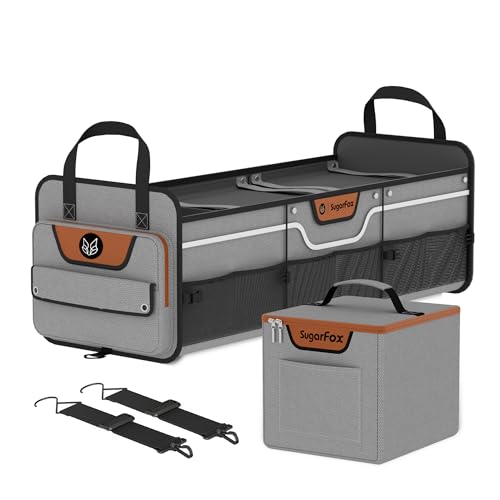 SugarFox Car Trunk Organizer for SUV, Heavy Duty Waterproof Trunk Organizer, Foldable Collapsible Car Organizer with Cooler, Multi-Compartment Large Trunk Organizer (95L), Gray-M003 - color: GRAY, size: Oversize