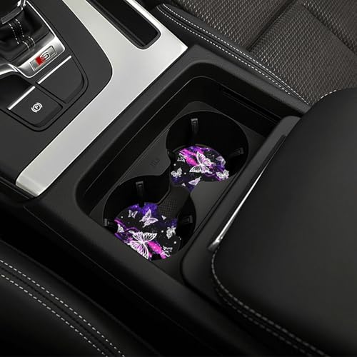 Purple Butterfly Steering Wheel Cover - Purple Butterfly Steering Wheel Protector Neoprene 15inch Car Accessories 2 Pcs Car Coasters for Women Men - color: Purple Butterfly 2