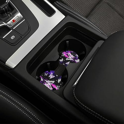 Purple Butterfly Steering Wheel Cover - Purple Butterfly Steering Wheel Protector Neoprene 15inch Car Accessories 2 Pcs Car Coasters for Women Men - color: Purple Butterfly 2