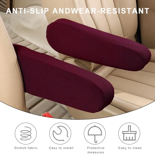 KVAEY 2 PCS Car Front Seat Armrest Covers, Elastic Fabric Stretch Car Seat Armrest Protectors, Soft Front Seat Armrest Cover Replacement, Universal Vehicle Accessories for Cars (Wine Red) - color: Wine Red