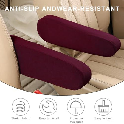 KVAEY 2 PCS Car Front Seat Armrest Covers, Elastic Fabric Stretch Car Seat Armrest Protectors, Soft Front Seat Armrest Cover Replacement, Universal Vehicle Accessories for Cars (Wine Red) - color: Wine Red
