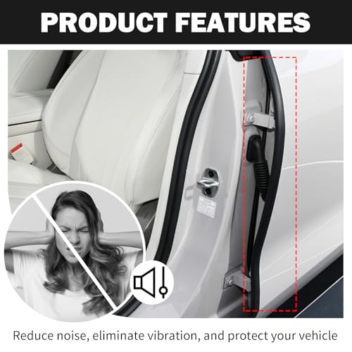 2.62Ft Car Door Weather Stripping, 2PCS Thickened Rubber Edge Trim with U-Shaped Metal Clips for Noise Reduction, Push-in Car Door Seal Strip, Black - color: 2.62Ft