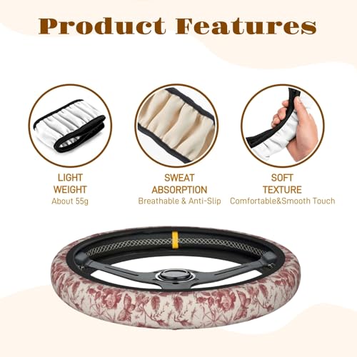Steering Wheel Cover Accessories Neoprene Cover, Breathable Non-Slip Easy to Install Suitable for Women Men, 14.5-15.5 Inch for Car SUV Van Truck Universal - Rose - color: Rose