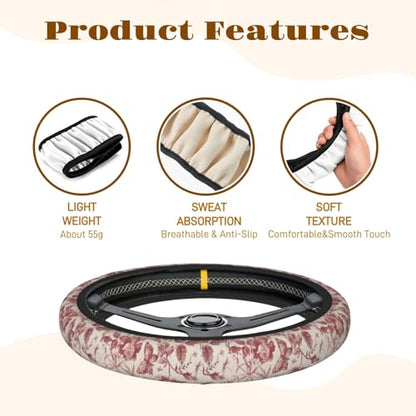 Steering Wheel Cover Accessories Neoprene Cover, Breathable Non-Slip Easy to Install Suitable for Women Men, 14.5-15.5 Inch for Car SUV Van Truck Universal - Rose - color: Rose
