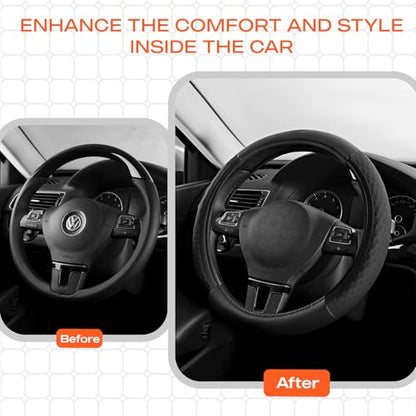 Skechers Steering Wheel Cover,Leather Steering Wheel Cover Hexcomb Design Embedded TPE Steering Wheel Universal Fit 14" 1/2-15" Car Wheel Protector for Men Women Fit Suvs,Vans,Sedans,Car,Trucks,Black - color: Black