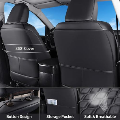 Huidasource Car Seat Covers Fit for Toyota RAV4, Full Coverage Waterproof Leather Seat Cushion Covers Full Set Fit for 2013-2018 Toyota Rav4 XLE LE XLE Premium Limited (Not for Hybrid, Black)