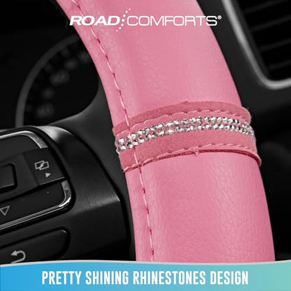 Road Comforts Leopard Steering Wheel Cover for Women, Cute Anti-Slip Microfiber Leather, Universal Fit 14.5-15 Inch Round Steering Wheel - Full Pink - color: Round All Pink