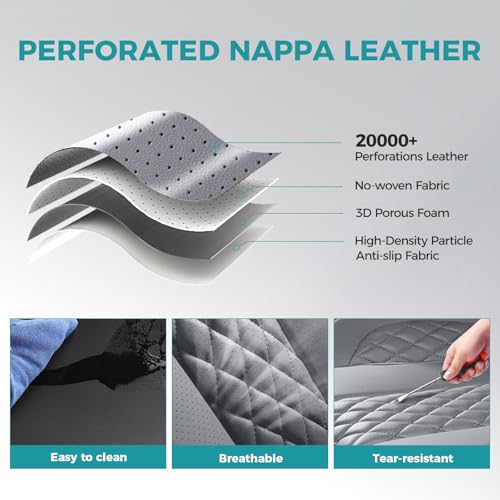 Leather Car Seat Covers Full Set, Breathable Faux Leather Seat Covers for Cars SUV Sedan Waterproof Grey - color: Grey