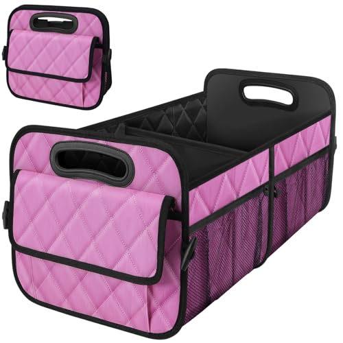 Deosk Car Trunk Organizer for SUV, Car Organizers and Storage with Reinforced Handles, Car Accessories for Women/Men 70L Waterproof Polyester Trunk Organizer(Large, Pink) - color: Pink, size: Large