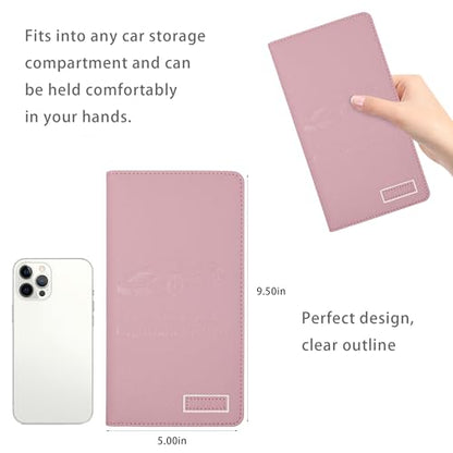 Premium Car Registration & Insurance Card Holder with Magnetic Closure & Clear Pockets, Glove Box Organizer for Documents, Driver's License (pink) - color: Jujube red