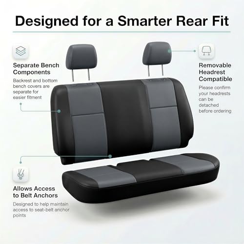 FH Group Car Seat Covers Classic PU Leather Split Bench Car Seat Cover – Universal Fit for Cars Trucks & SUVs (Black/Gray) - color: Gray Black, size: Rear Set
