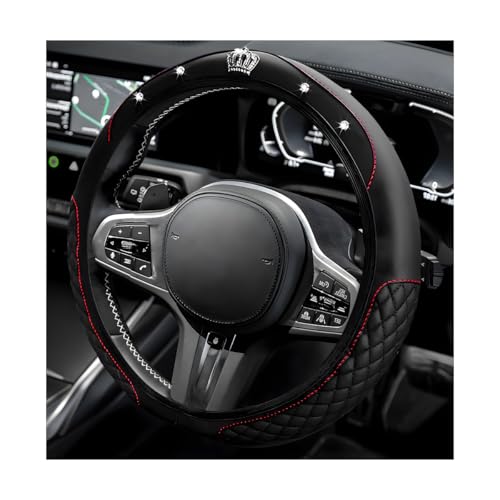 Soft Leather Steering Wheel Cover, 15 Inch Elastic Non-Slip Car Wheel Protector with Crystal Diamond, Universal Sparkling Diamond Crown Accessories for Most Steering Wheels (Black) - color: Black