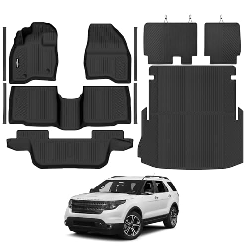 Floor Mats for Ford Explorer 2011-2014, Trunk Mat and Backrest Mat & Door Sill Guard All Weather TPE Protector for Ford Explorer Accessories - size: 5)Explorer 7 Seats|2011-2014