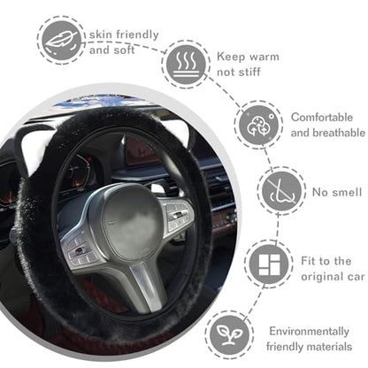 Car Steering Wheel Cover, Cute Steering Wheel Protector with Kitty Cat Ears,Fluffy Soft Plush for Winter Warm, Universal Fit 15 inches for Car,SUV, Elastic & Anti-Slip (Black/Pink) - color: Black/Pink