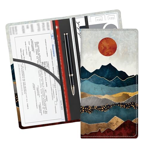 Leather Car Registration and Insurance Card Holder, Cute Car Accessories Vehicle Glove Box Car Organizer for Documents, Cards, License Retro Mountain Sunset - color: Retro Mountain Sunset