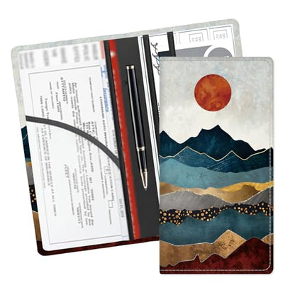 Leather Car Registration and Insurance Card Holder, Cute Car Accessories Vehicle Glove Box Car Organizer for Documents, Cards, License Retro Mountain Sunset - color: Retro Mountain Sunset