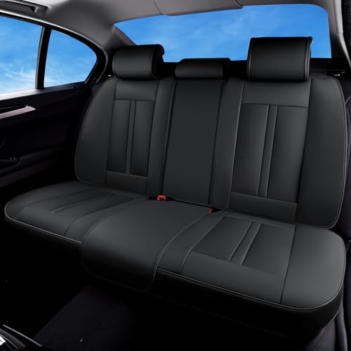 Huidasource Back Seat Cover, Luxury Nappa Leather Back Car Seat Cover, Back seat Covers with Velcro Adjustable, Cooling Holes, Seat Belts, Child Safety Seats etc, Fit for Most Cars SUV Trucks, Black - color: R# Black, size: Rear