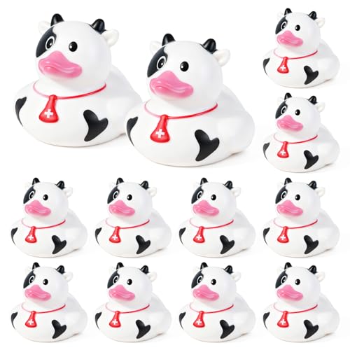 12pcs Cow Rubber Ducks, Mini Cow Print Car Dashboard Decorations, Fashionable Cowboy Duck Set for Car Ornament, Home Decorations, Dashboard Accessories - color: Style4