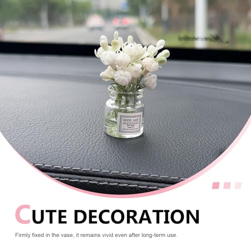 3 PCS Car Dash Flower Ornaments | Mini Daisy Flower, Dashboard Decorations, Daisy Cherry Blossom Jasmine Vase, Interior Accessories for Women Girl