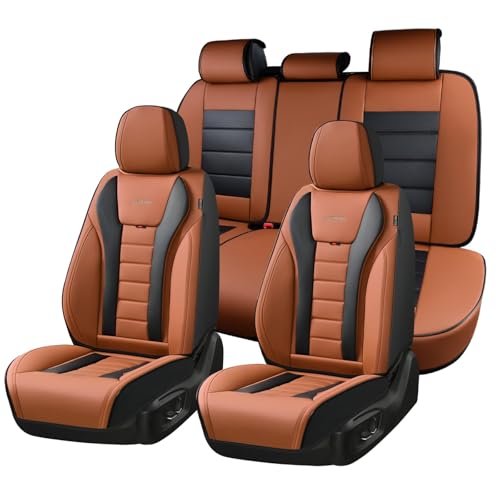 Coverado Car Seat Covers Full Set, Seat Covers for Cars, Front Seat Covers and Back Seat Cover Waterproof Leather Automotive Seat Cover, Universal Car Interior Protectors Cushion for Most Cars - color: Brown-Black, size: FullSet
