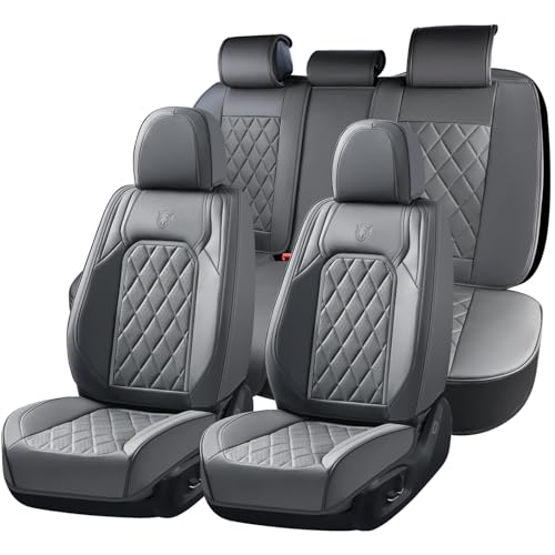 Coverado Leather Seat Covers, Car Seat Covers Full Set, Waterproof Faux Leather Seat Cover, Car Seat Protectors 5 Seats, Automotive Seat Covers Universal Fit for Most Cars SUV Trucks, Gray - color: A-Gray, size: Full Set