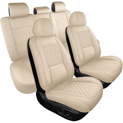 Car Seat Covers Full Set,Universal Precision Fit 3D Contoured Automotive Nappa Leather Seat Covers for SUV Truck Sedan,Anti-Slip Seat Cover with Lumbar Support Style2 Light Beige - color: Light Beige Semi Coverage