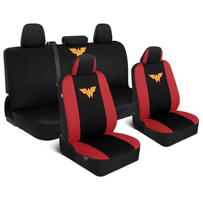 BDK Wonder Woman Car Seat Covers - Full 9 Piece Set - Warner Brothers Polyester Seat Protectors Black & Red - size: Full Set, style: Wonder Woman