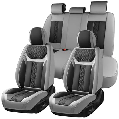 Seat Covers, Atomutive Car Seat Covers Full Sets, Waterproof Seat Cover for Cars, Luxury Leather Universal Seat Cover Accessories Fit for Most Cars SUV Truck Sedans(Grey)
