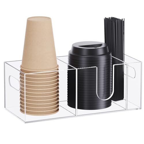 Acrylic Coffee Cup Holder for Countertop, Coffee Bar Accessories and Organizer - Coffe Station Organizer for Cup Lid Stirrers Pod