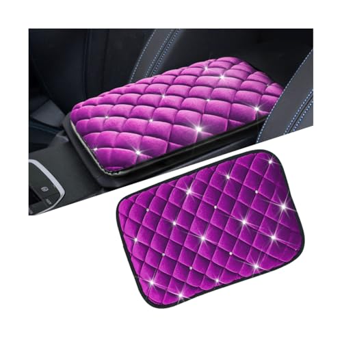 Mandark Bling Car Center Console Cover, Crystal Rhinestone Fluffy Automotive Armrest Seat Box Cushion Pad, Soft Comfortable Diamond Arm Rest Protection Mat, Universal Vehicle Accessories (Purple) - color: Purple, size: Style A