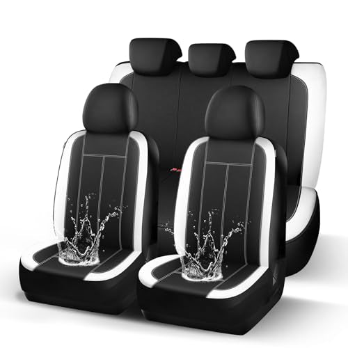 HChengkikz Car Seat Covers Full Set, Waterproof Neoprene Car seat Covers, Airbag Compatible, Universal Fit Automotive Seat Covers for Most Cars, Trucks, SUVs (Black + White) - color: N816 Black White, size: Full Set