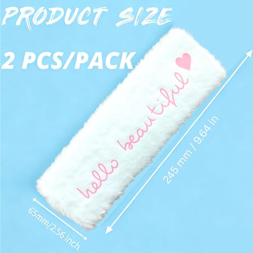 Hello Beautiful Seat Belt Strap Cover Pad, Cute Inspirational Interior Car Accessories Decor, Auto Car Vehicle SUV 2026, White Fluffy Shoulder Neck Cushion Protector for Women Girls, 2 PCS