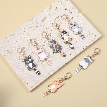 7 Pcs Cat Keychain, Cute Cats Charms, Kawaii Cat Key Chains, Kitty Keyring, Cats Accessories for Women Car Keys Purse Handbags Girls Women Gift DIY Crafts (Tail Can Wag)