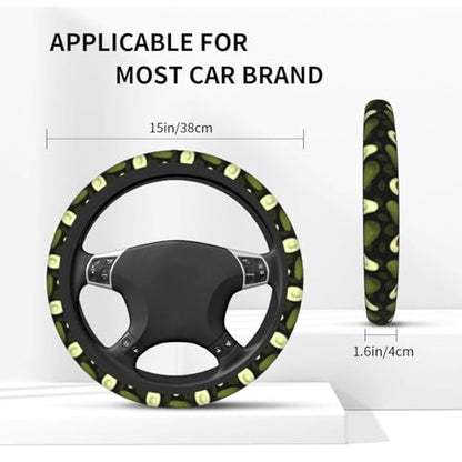 Avocado Steering Wheel Cover With 2 Car Coasters Non Slip Neoprene For Women Men Universal 15 Inch - color: Avocado