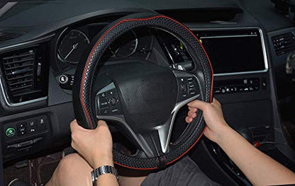 Microfiber Leather Car Steering Wheel Cover, Soft Padding, Durable, No Smell, Universal 15 Inch Steering Cover, Anti-Slip Embossing Pattern A, Black with Red Line - color: Red Line
